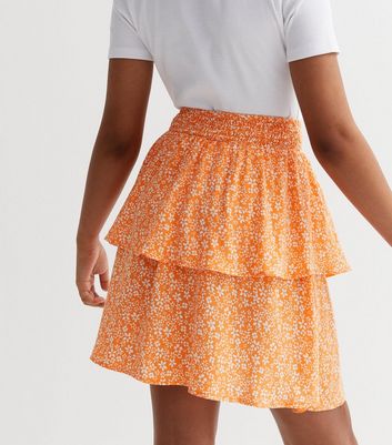 Charlotte Crosby Orange Frill Extreme Mini Skirt  In The Style USA