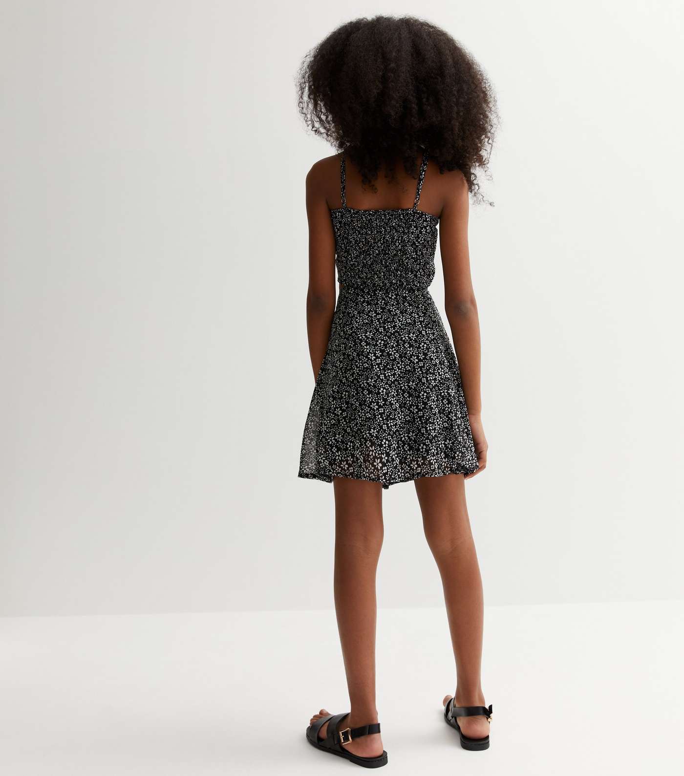 Girls Black Ditsy Floral Chiffon Skater Skirt Image 4