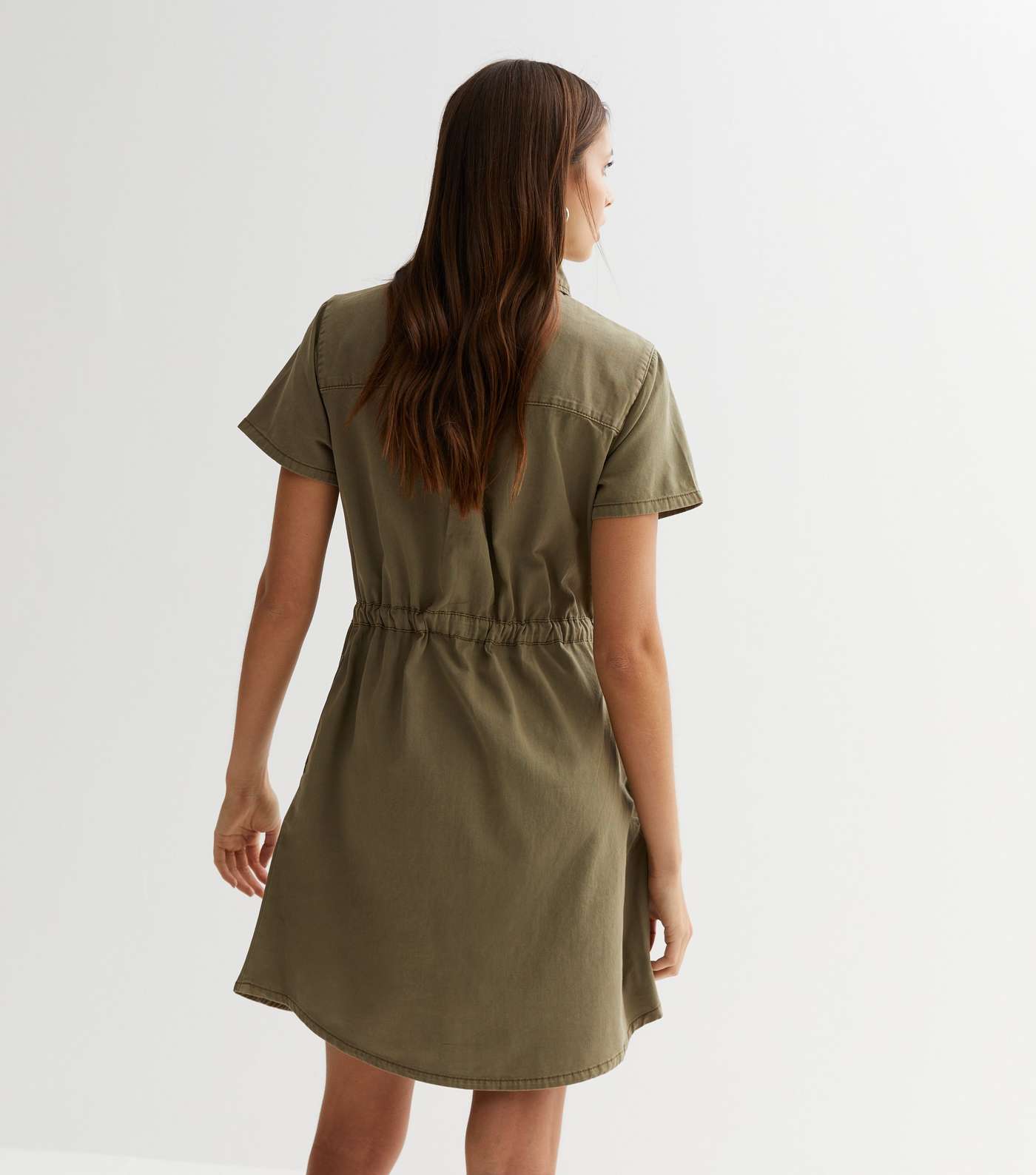 Khaki Short Sleeve Mini Shirt Dress Image 4