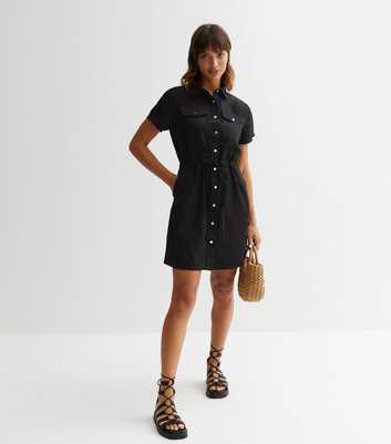 Black Short Sleeve Mini Shirt Dress