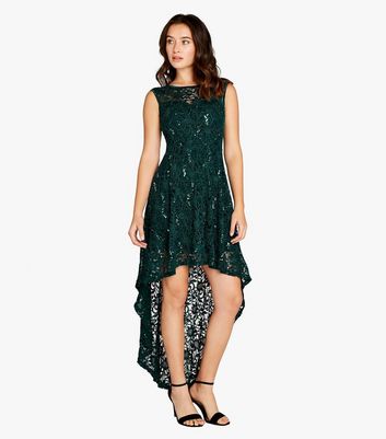 Apricot Dark Green Sequin Sleeveless Dip Hem Midi Dress