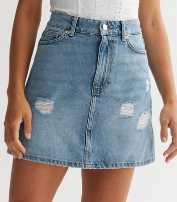 Dark blue shop ripped denim skirt