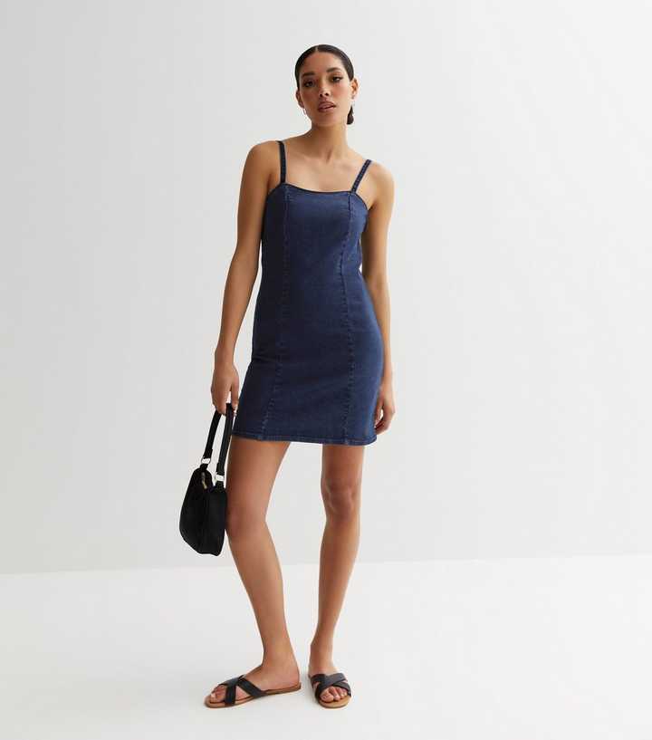 Blue Denim Strappy Bodycon Mini Dress