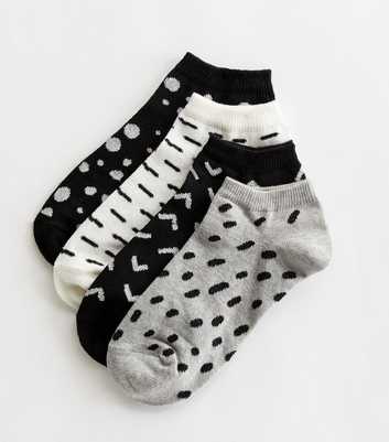 4 Pack Black Grey and White Abstract Trainer Socks