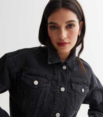 Black Frayed Crop Boxy Denim Jacket