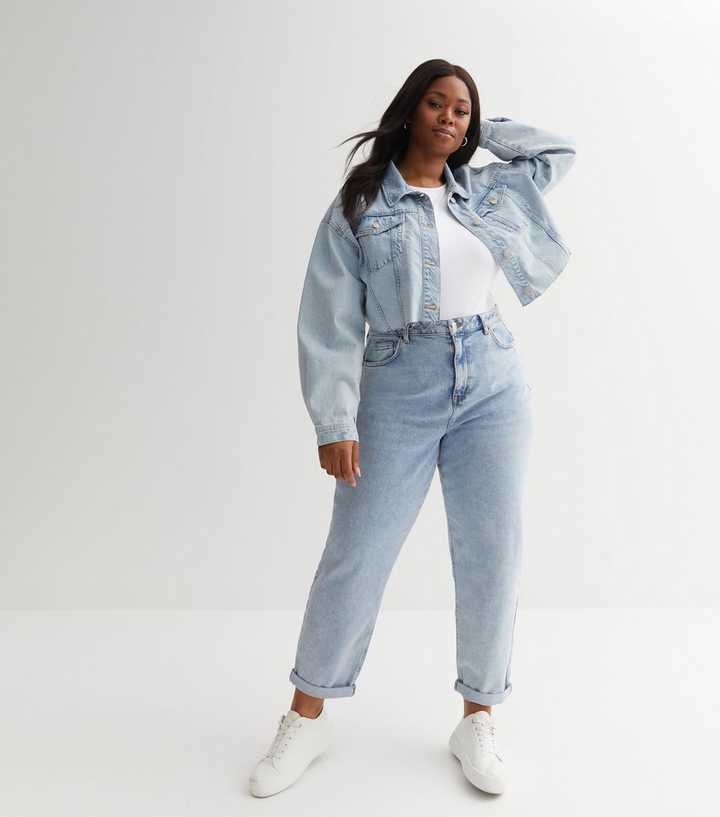 Pale Blue Frayed Denim Boxy Crop Jacket