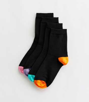 4 Pack Black Colour Block Socks