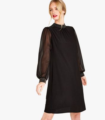 Long sleeve black embellished on sale dress