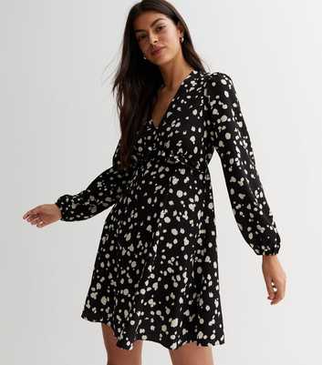 Black Spot Long Sleeve Frill Mini Dress