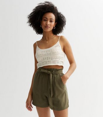 Olive green clearance paperbag shorts