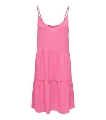 JDY Mid Pink Strappy Tiered Mini Dress New Look