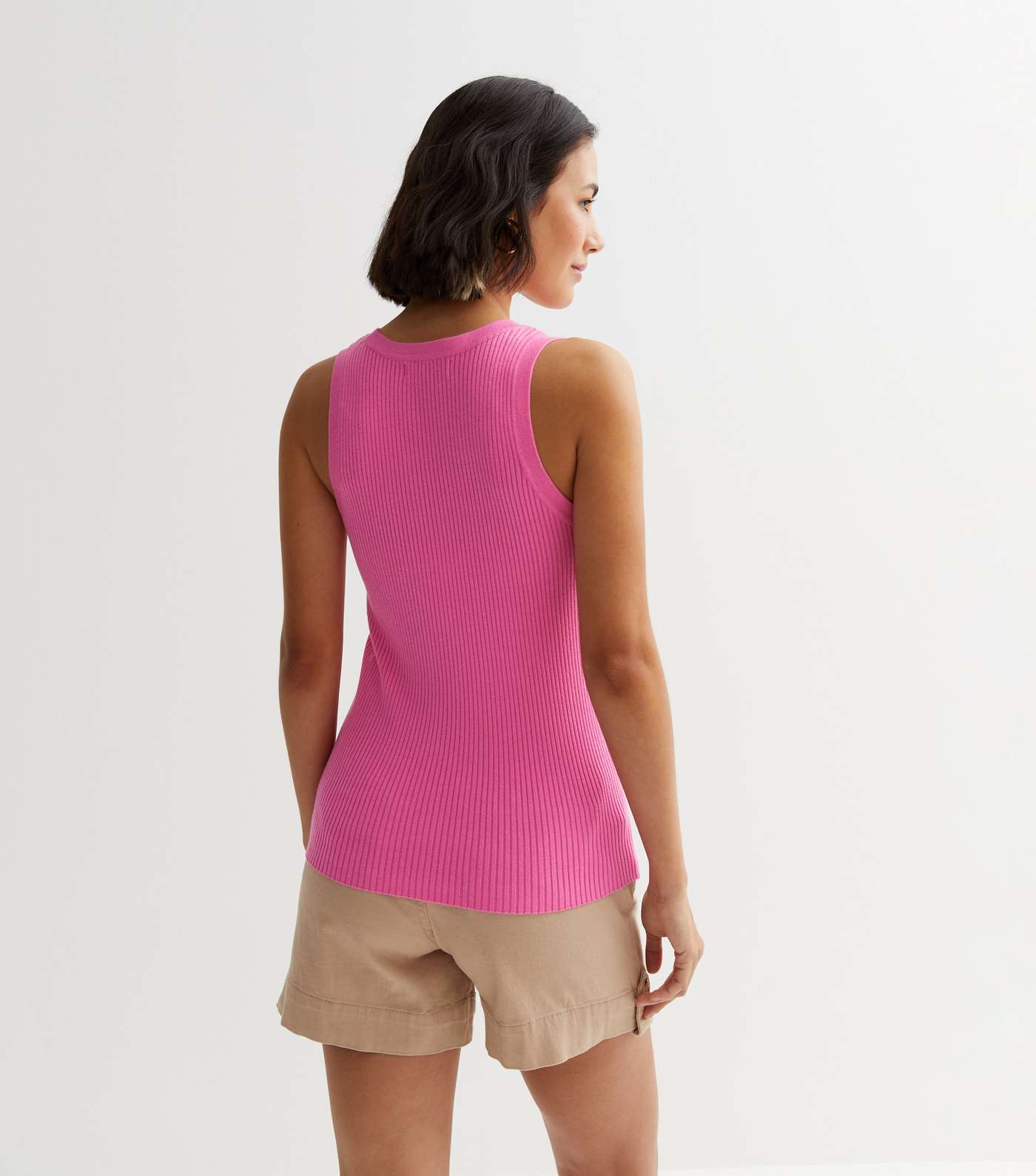 Bright Pink Ribbed Scoop Neck Vest Image 4