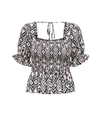 JDY Blue Abstract Smock Top New Look