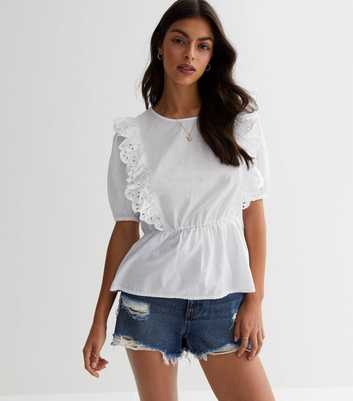 JDY White Frill Peplum Top