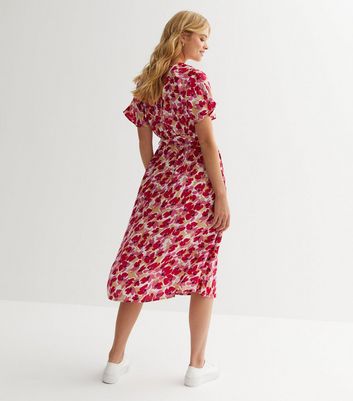 New look split detail midi 2024 dress in red floral pattern