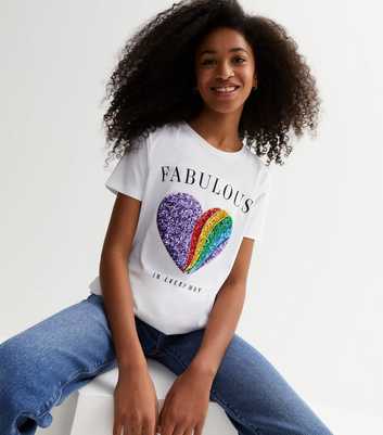 KIDS ONLY White Sequin Heart Fabulous Logo T-Shirt