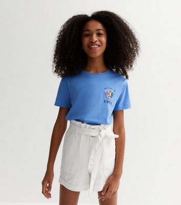 KIDS ONLY Blue Heart Sequin Love Logo T Shirt New Look