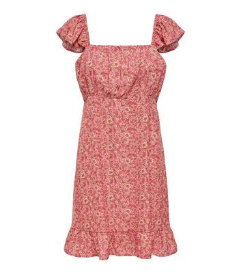 JDY Pink Floral Frill Mini Dress New Look
