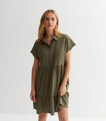 Khaki linen cheap shirt dress