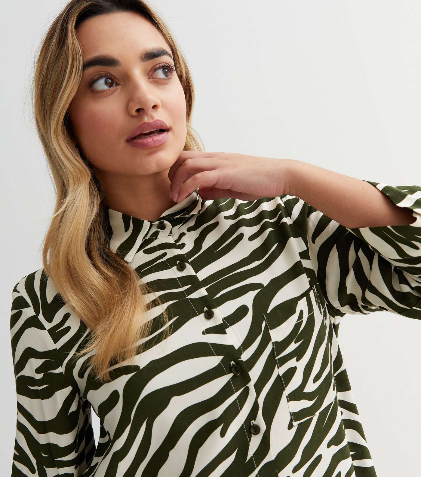 Petite Green Zebra Print 3/4 Sleeve Shirt Image 3