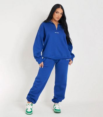 Missy Empire Blue Elasticated Embroidered Cuffed Joggers
