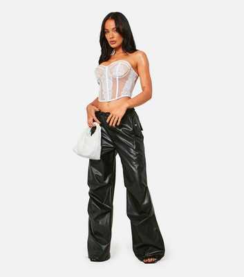 Missy Empire Black Leather-Look Cargo Joggers