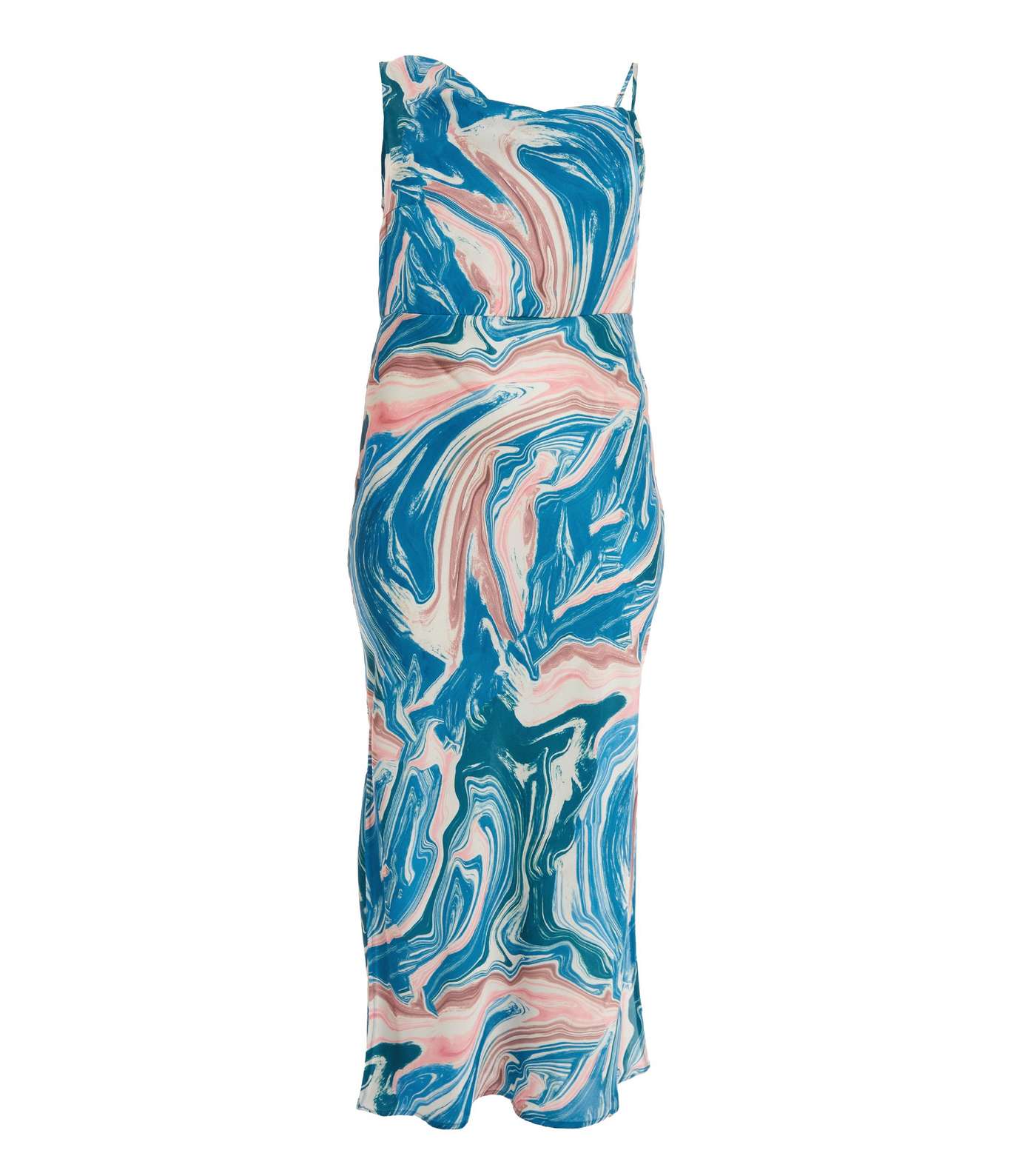 QUIZ Curves Blue Marble Split Maxi Dress Image 4