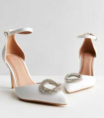 White Satin Embellished Pointed Stiletto Heel Court Shoes