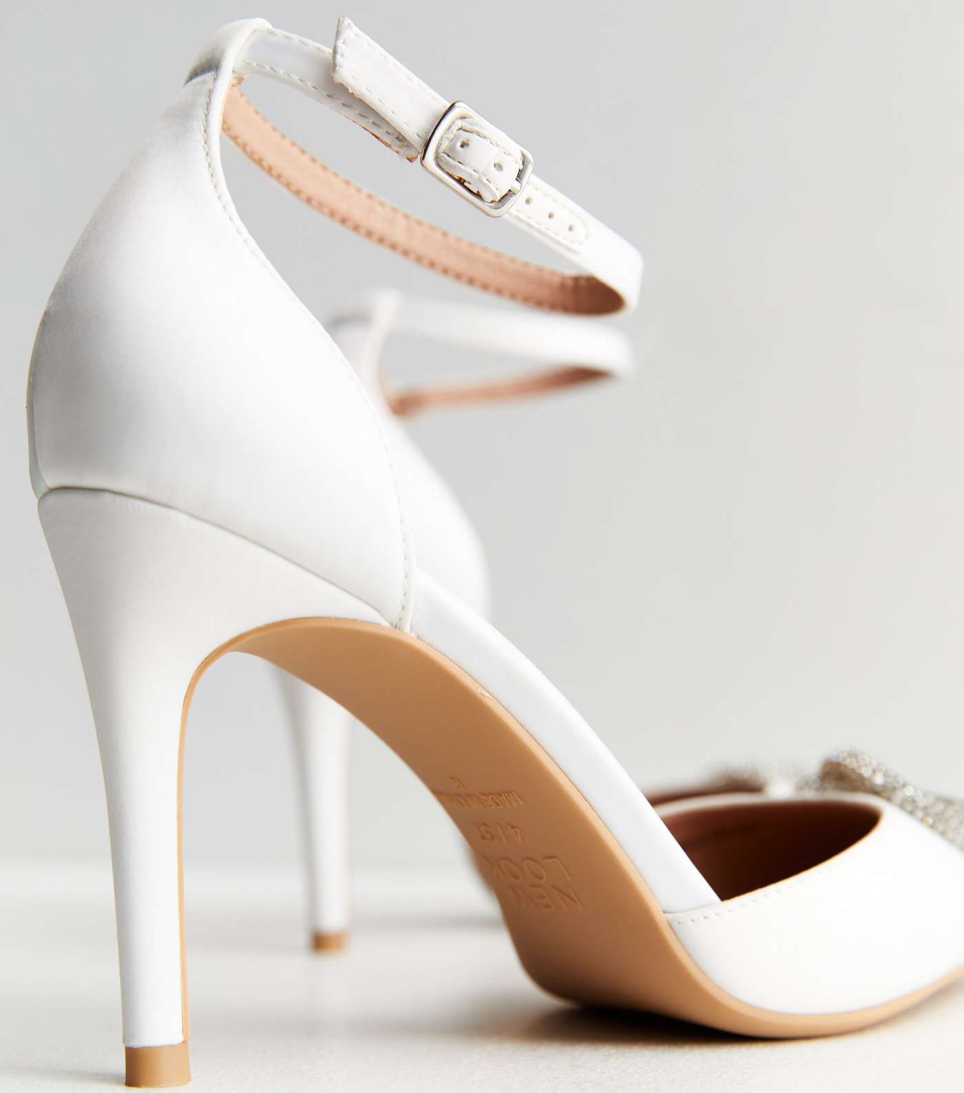 White Satin Embellished Pointed Stiletto Heel Court Shoes Image 5