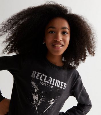 KIDS ONLY Black Acid Wash Reclaimed Freedom Logo Sweatshirt