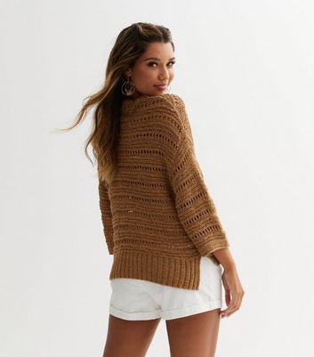 Camel Ladder Knit Long Sleeve Jumper New Look