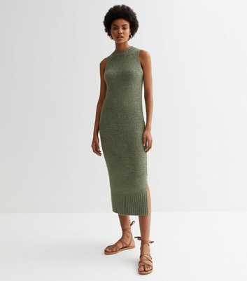 Olive Knit High Neck Maxi Dress