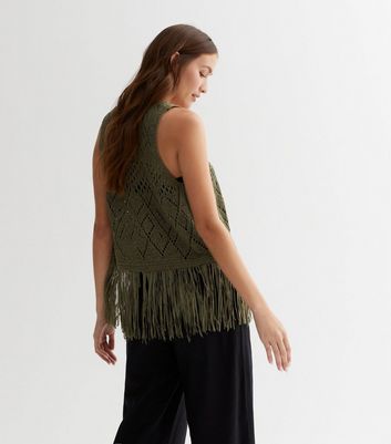 Sleeveless hot sale fringe cardigan