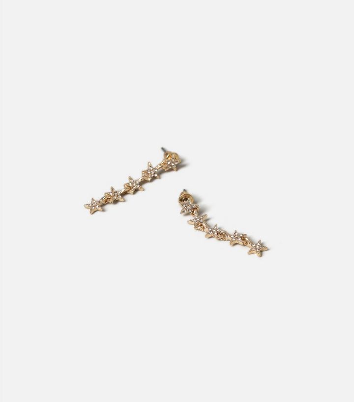 Freedom Gold Diamante Star Drop Earrings New Look