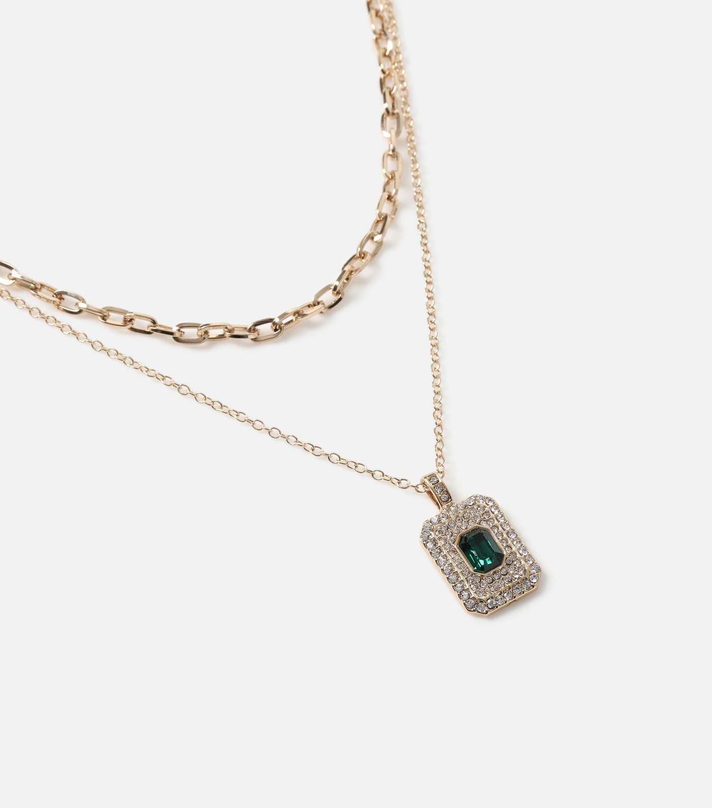 Freedom Dark Green Diamanté Gem Layered Chain Necklace Image 2