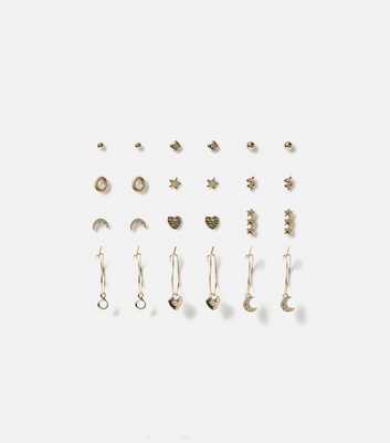 Freedom 12 Pack Gold Mixed Stud and Hoop Earrings
