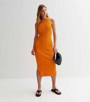 Orange bodycon clearance midi dress