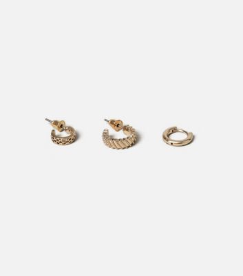 Freedom 3 Pack Gold Mixed Texture Hoop Earrings New Look