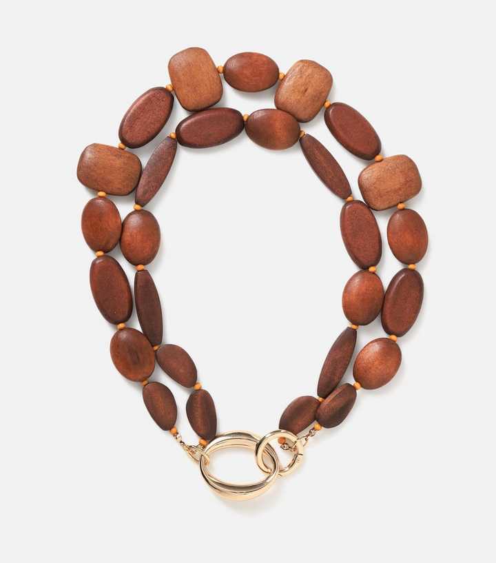 Freedom Dark Brown Wood Bead Chunky Collar Necklace