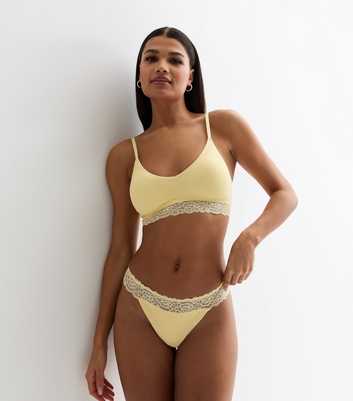Pale Yellow Ribbed Seamless Lace Trim Bralette