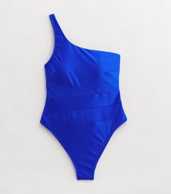 Bright Blue Mesh One Shoulder Swimsuit New Look