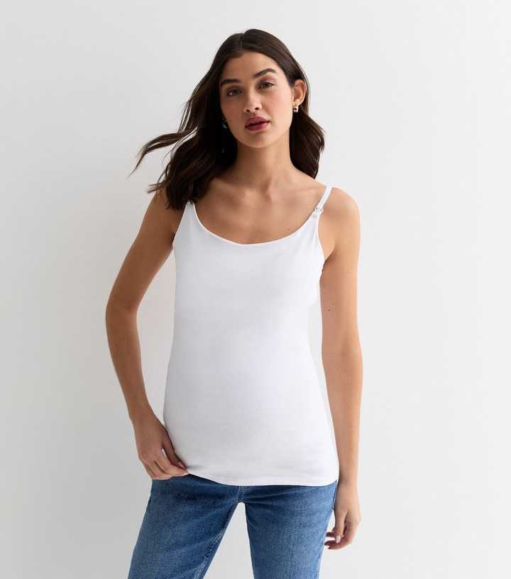 Maternity White Jersey Nursing Cami