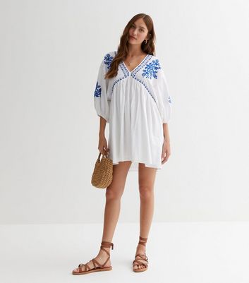 White embroidered sale smock dress