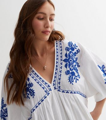 Embroidered smock cheap dress white