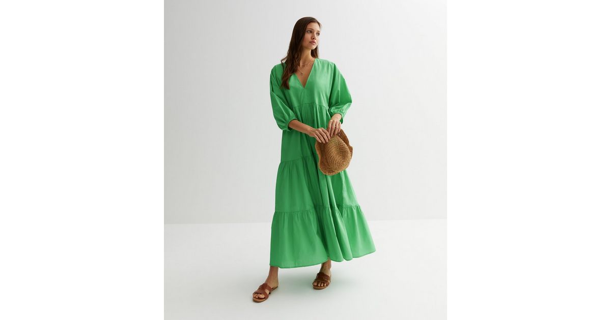 Puff Sleeve Tiered Maxi Dress with Bow Accent - Orange main image 0