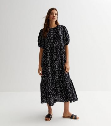 Black embroidered smock store dress