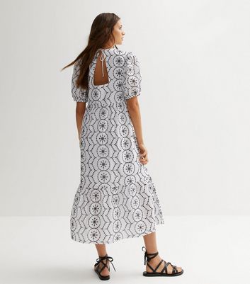 White Embroidered Midi Smock Dress New Look