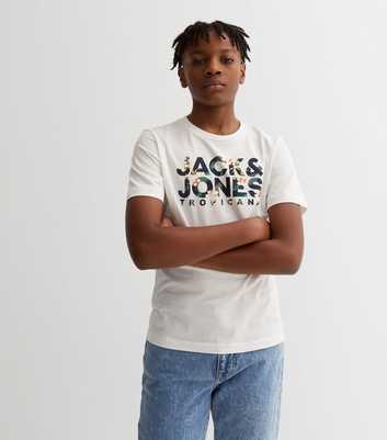 Jack & Jones Junior Off White Tropical Logo T-Shirt