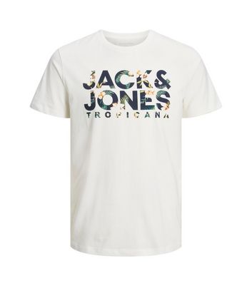 Jack & Jones Junior Off White Tropical Logo T-Shirt New Look