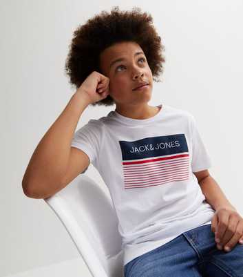 Jack & Jones Junior White Stripe Logo T-Shirt